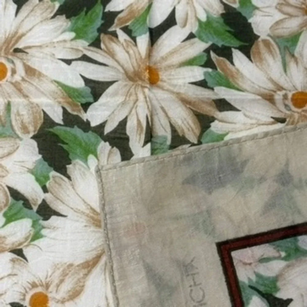 Vtg GIVENCHY Scarf Handkerchief Floral Daisy Cotton Beige 19